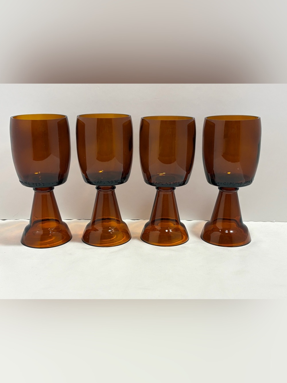 Vintage Amber Glass Beer Bottle Goblets 70’s